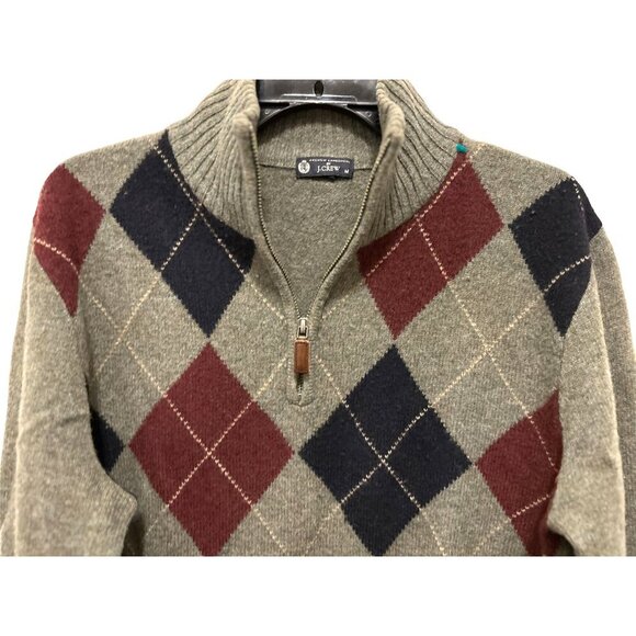 J.Crew Lambswool Sage Argyle 1/4 Zip Sweater Preppy Pullover Size Med - Picture 3 of 9